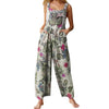 Women Jumpsuit Vintage Leaf Floral Print Square Neck Sleeveless Romper-Casual Jumpsuits & Rompers-Arimonz-Arimonz