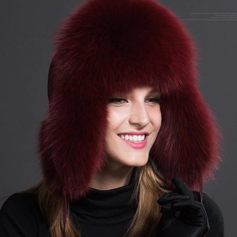 Women Natural Fur Caps Ushanka Hats for Winter Thick Warm Ears-Winter Hats-Arimonz-Arimonz
