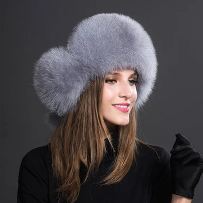 Women Natural Fur Caps Ushanka Hats for Winter Thick Warm Ears-Winter Hats-Arimonz-light grey-One Size-Arimonz