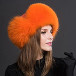 Women Natural Fur Caps Ushanka Hats for Winter Thick Warm Ears-Winter Hats-Arimonz-orange-One Size-Arimonz