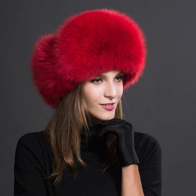 Women Natural Fur Caps Ushanka Hats for Winter Thick Warm Ears-Winter Hats-Arimonz-red-One Size-Arimonz