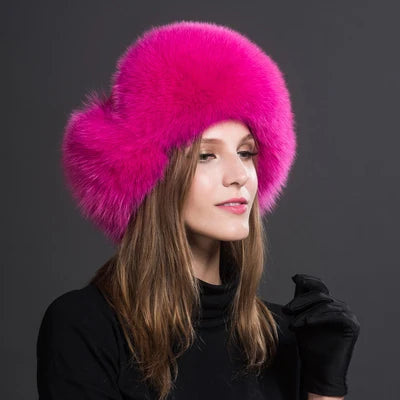 Women Natural Fur Caps Ushanka Hats for Winter Thick Warm Ears-Winter Hats-Arimonz-rose red-One Size-Arimonz