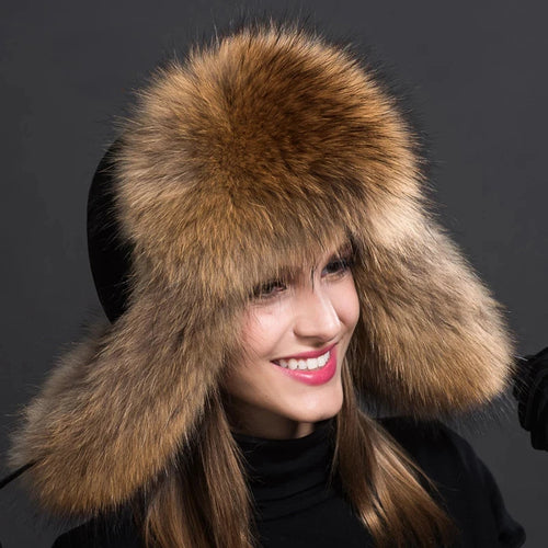 Women Natural Fur Caps Ushanka Hats for Winter Thick Warm Ears-Winter Hats-Arimonz-Arimonz
