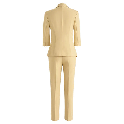 Women Office Business Formal Three Quarter Sleeve Blazer Trousers Suit-Wear To Work Sets-Arimonz-Arimonz