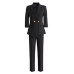 Women Office Business Formal Three Quarter Sleeve Blazer Trousers Suit-Wear To Work Sets-Arimonz-Black-S-Arimonz