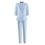Women Office Business Formal Three Quarter Sleeve Blazer Trousers Suit-Wear To Work Sets-Arimonz-Blue-S-Arimonz