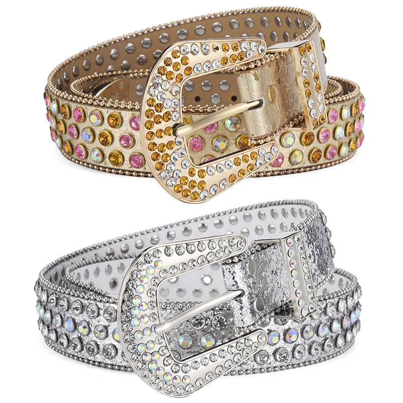 Women Rhinestone Large Size Belt Western Denim Shiny Rivet Design-Women's Belts-Arimonz-Arimonz