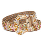 Women Rhinestone Large Size Belt Western Denim Shiny Rivet Design-Women's Belts-Arimonz-Gold-105cm/41inches-Arimonz