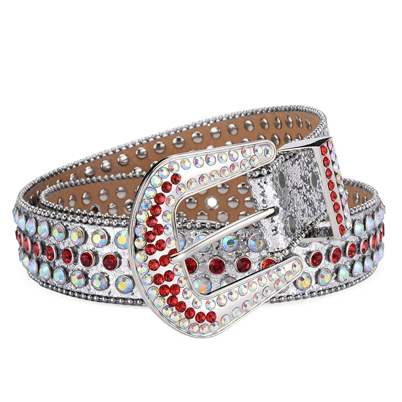 Women Rhinestone Large Size Belt Western Denim Shiny Rivet Design-Women's Belts-Arimonz-multi-105cm/41inches-Arimonz