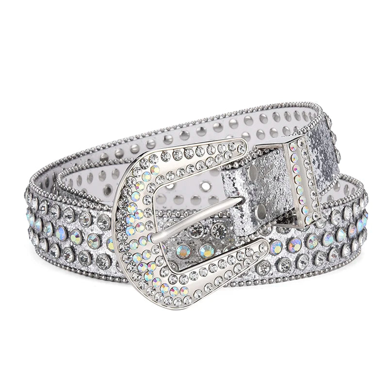 Women Rhinestone Large Size Belt Western Denim Shiny Rivet Design-Women's Belts-Arimonz-Silver-105cm/41inches-Arimonz