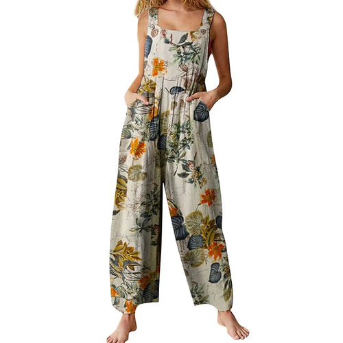 Women Rompers Loose Linen Cotton Jumpsuit Sleeveless Backless Playsuit-Casual Jumpsuits & Rompers-Arimonz-Arimonz