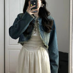 Women Short Denim Tassels Jacket Jean Coat-Jean Jackets-Arimonz-Arimonz