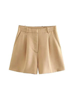 Women Side Pockets Front Darts Bermuda Shorts High Waist Shorts-Shorts-Arimonz-Arimonz