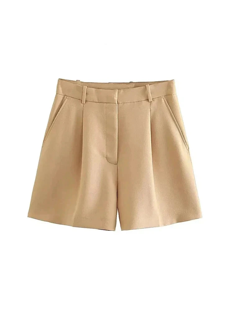 Women Side Pockets Front Darts Bermuda Shorts High Waist Shorts-Shorts-Arimonz-Arimonz