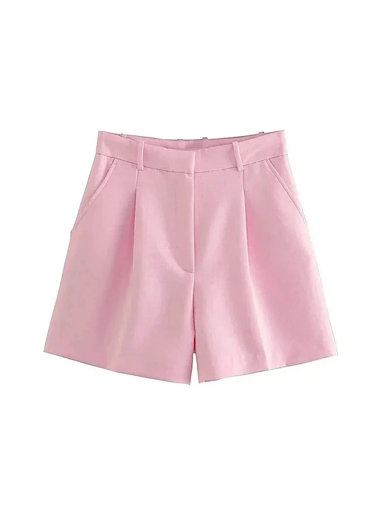 Women Side Pockets Front Darts Bermuda Shorts High Waist Shorts-Shorts-Arimonz-Arimonz
