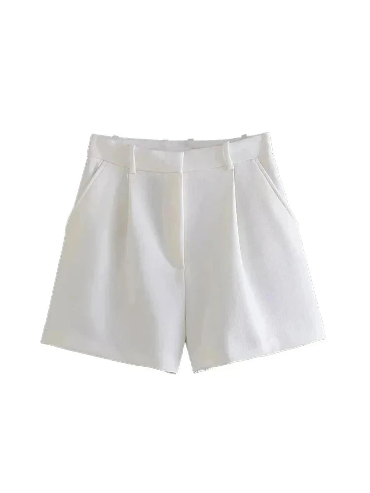 Women Side Pockets Front Darts Bermuda Shorts High Waist Shorts-Shorts-Arimonz-Arimonz