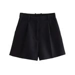 Women Side Pockets Front Darts Bermuda Shorts High Waist Shorts-Shorts-Arimonz-Black-XS-Arimonz