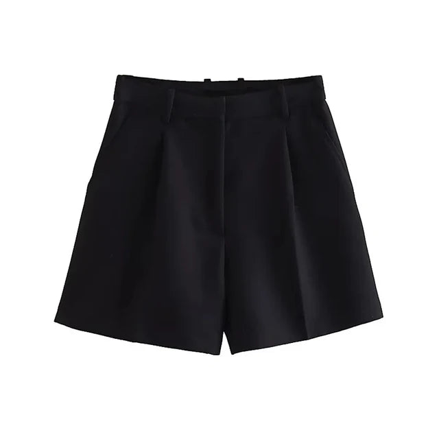 Women Side Pockets Front Darts Bermuda Shorts High Waist Shorts-Shorts-Arimonz-Black-XS-Arimonz