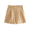 Women Side Pockets Front Darts Bermuda Shorts High Waist Shorts-Shorts-Arimonz-Khaki-XS-Arimonz