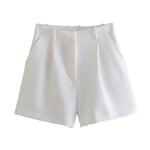 Women Side Pockets Front Darts Bermuda Shorts High Waist Shorts-Shorts-Arimonz-White-XS-Arimonz