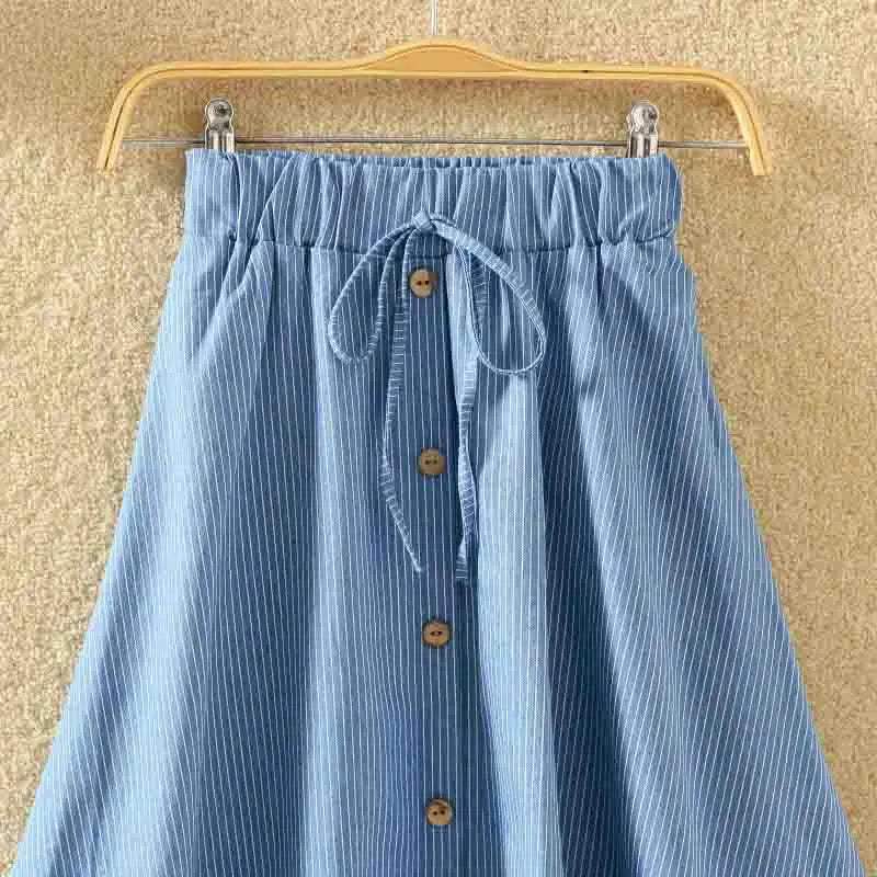 Women Skirt Single-Breasted High-Waist Mid-Length A-Line Denim Skirt-Denim Skirts-Arimonz-Arimonz