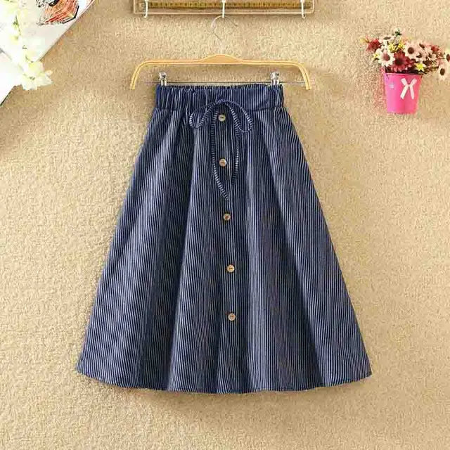 Women Skirt Single-Breasted High-Waist Mid-Length A-Line Denim Skirt-Denim Skirts-Arimonz-A-One Size-Arimonz