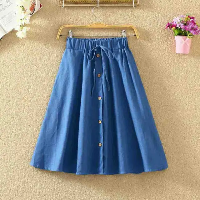 Women Skirt Single-Breasted High-Waist Mid-Length A-Line Denim Skirt-Denim Skirts-Arimonz-D-One Size-Arimonz