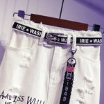 Women Skirt White Denim Long Skirts Letter Print Female Skirts-Denim Skirts-Arimonz-Arimonz