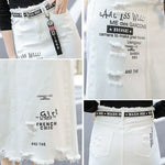 Women Skirt White Denim Long Skirts Letter Print Female Skirts-Denim Skirts-Arimonz-Arimonz