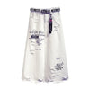 Women Skirt White Denim Long Skirts Letter Print Female Skirts-Denim Skirts-Arimonz-Arimonz