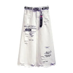 Women Skirt White Denim Long Skirts Letter Print Female Skirts-Denim Skirts-Arimonz-S-Arimonz