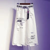 Women Skirt White Denim Long Skirts Letter Print Female Skirts-Denim Skirts-Arimonz-Arimonz