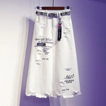 Women Skirt White Denim Long Skirts Letter Print Female Skirts-Denim Skirts-Arimonz-Arimonz