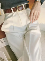 Women Summer Pants High Waist Loose Wide Leg Pant Straight Trouser-Pants-Arimonz-White-S-Arimonz