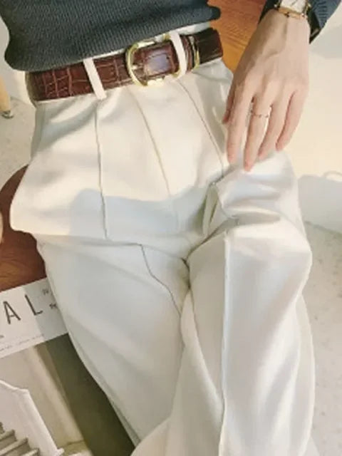 Women Summer Pants High Waist Loose Wide Leg Pant Straight Trouser-Pants-Arimonz-White-S-Arimonz