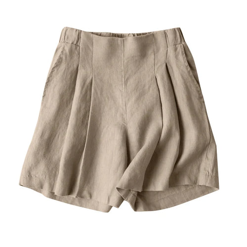 Women Summer Shorts Fashion Elastic High Waist Solid Color Shorts-Shorts-Arimonz-Beige-5XL-Arimonz