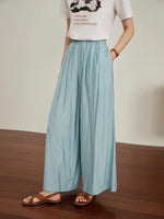 Women Thin Trousers Cool Draped Long Pants Elastic Waist Trouser-Pants-Arimonz-Blue-XXL-Arimonz