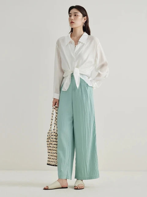 Women Thin Trousers Cool Draped Long Pants Elastic Waist Trouser-Pants-Arimonz-new style green-L-Arimonz