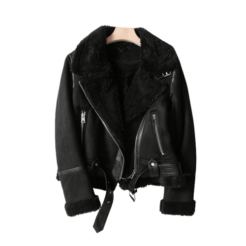 Women Winter Vintage Fur Jacket Lapel Long Sleeves Jacket Outwear-Fuzzy Jackets-Arimonz-BLACK-S-Arimonz