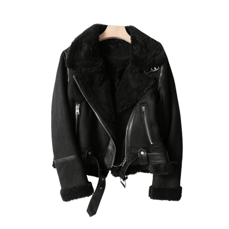 Women Winter Vintage Fur Jacket Lapel Long Sleeves Jacket Outwear-Fuzzy Jackets-Arimonz-BLACK-S-Arimonz