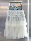 Women's Denim Skirt High Waist Patchwork Multi-layer Mesh A-line Skirt-Denim Skirts-Arimonz-Arimonz