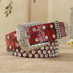 Women’s Leather Rhinestone Belt Fashionable Pin Buckle Design-Belts-Arimonz-Red-100cm/39in-Arimonz