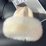 Women’s Natural Fox Fur Fedora Fluffy Warm Winter Knitted Fur Hat-Winter Hats-Arimonz-beige-One Size-Arimonz