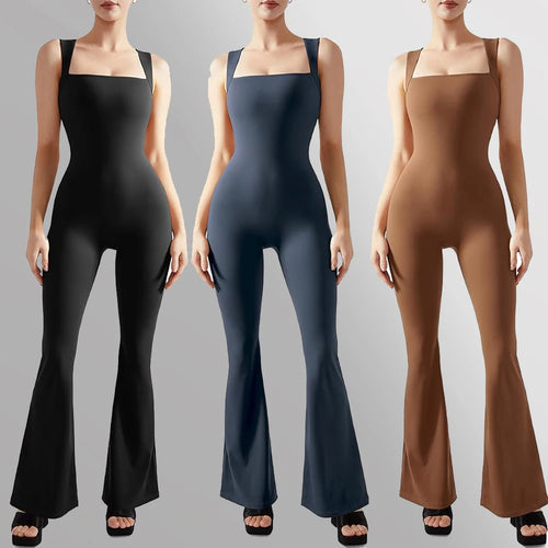 Women's Sleeveless Bodysuit Flared Pants Square Neck Casual Jumpsuits-Casual Jumpsuits & Rompers-Arimonz-Arimonz
