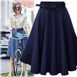 Women's Vintage High Waist A-Line Flared Midi Skirts with Belts-Denim Skirts-Arimonz-Arimonz
