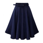 Women's Vintage High Waist A-Line Flared Midi Skirts with Belts-Denim Skirts-Arimonz-Dark Blue-one size-Arimonz
