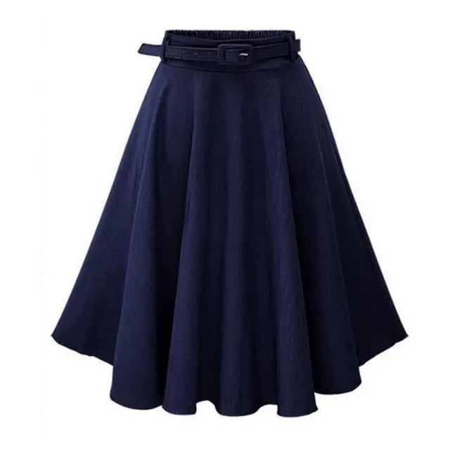 Women's Vintage High Waist A-Line Flared Midi Skirts with Belts-Denim Skirts-Arimonz-Dark Blue-one size-Arimonz