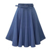 Women's Vintage High Waist A-Line Flared Midi Skirts with Belts-Denim Skirts-Arimonz-Sky Blue-one size-Arimonz