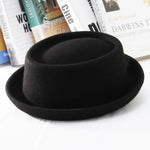 Wool Black Billycock Fedora Hat Elegant Roll Brim Concave Convex Hat-Hats-Arimonz-Arimonz