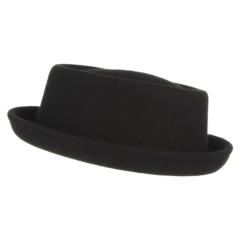 Wool Black Billycock Fedora Hat Elegant Roll Brim Concave Convex Hat-Hats-Arimonz-Arimonz